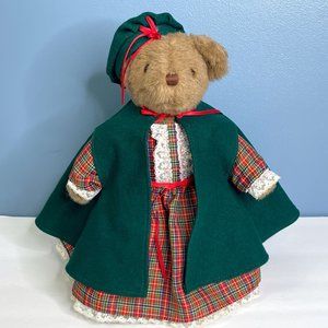 RARE Vintage 1980s Heartline Teddy Bear Red Plaid Dress 12" Plush Stuffed Animal
